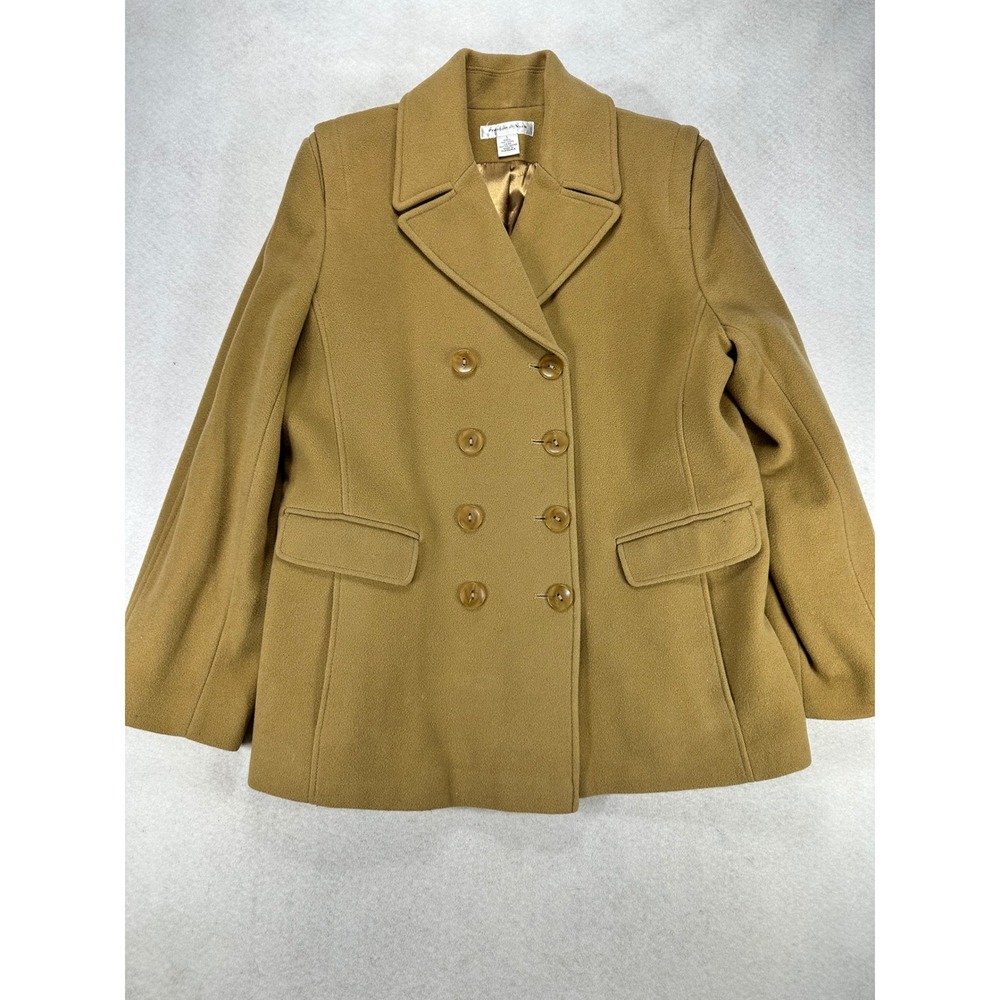 Preston & York Womens Camel Tan 100% Wool Double Breasted Pea Coat Size L